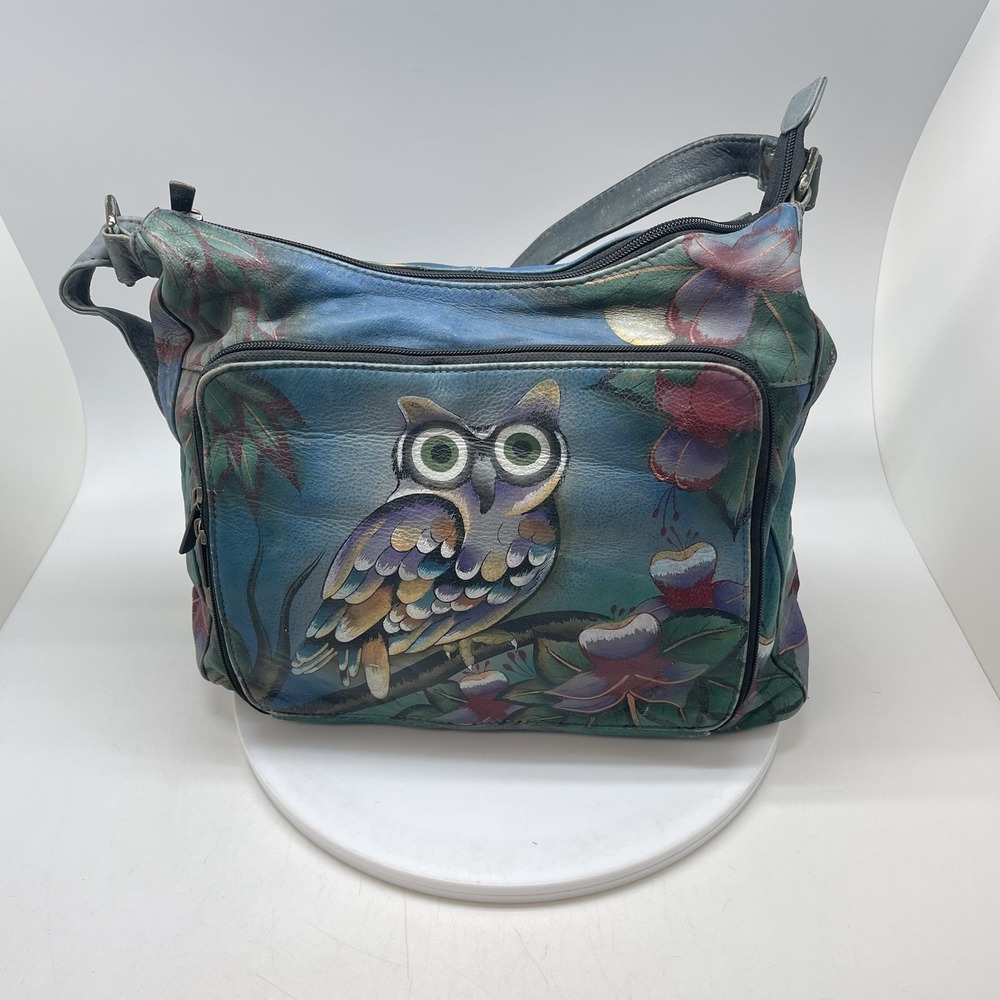 Anna By Anuschka Leather Hand Painted Midnight Owl Leather Cross Body Purse